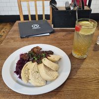 Duck on red cabbage at Střecha in Prague