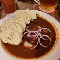 Goulash with dumpling at Střecha in Prague
