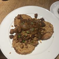 Cabbage pancakes with ‘pork'  at Střecha in Prague