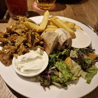 Kebab with fries and pita at Střecha in Prague
