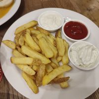Fries with trio dip at Střecha in Prague