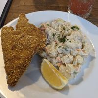 Schnitzel and potato salad at Střecha in Prague