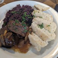 No-duck, red cabbage, and dumplings at Střecha in Prague