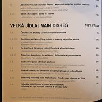 Entree section of the Menu at Střecha in Prague