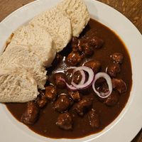 Budvar Goulash (made with dark beer) at Střecha in Prague