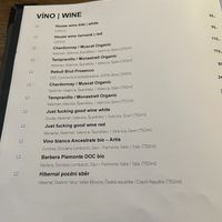 Wine menu  at Střecha in Prague