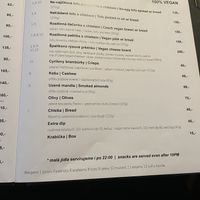 Snacks menu  at Střecha in Prague