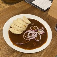 Dark beer goulash  at Střecha in Prague