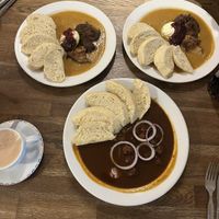 Guláš (bottom) and Svíčková (top)  at Střecha in Prague