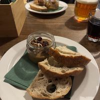 Vegan pate with bread   at Střecha in Prague
