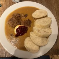 Soy sirloin in creamy vegetable sauce  at Střecha in Prague