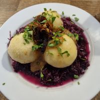 The dumplings on red cabbage at Střecha in Prague