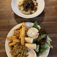 Halusky and Kebab plate  at Střecha in Prague