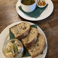 Picked tofu and garlic soup  at Střecha in Prague