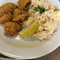 Schnitzels w/ potato salad  at Střecha in Prague