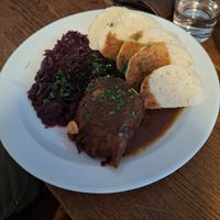 Vegan No-Duck + Red Cabbage + Dumplings at Střecha in Prague