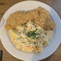 potato salad with schnitzel at Střecha in Prague