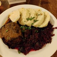 No-duck and red cabbage with dumplings at Střecha in Prague