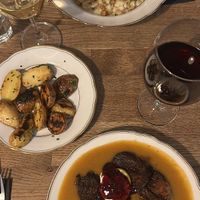 up: halusky, down: sirloin steak  at Střecha in Prague