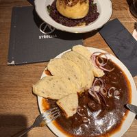 Dumpling and goulash   at Střecha in Prague
