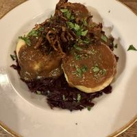 Dumplings on red cabbage  at Střecha in Prague