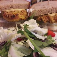 Schnitzel sandwich at Střecha in Prague