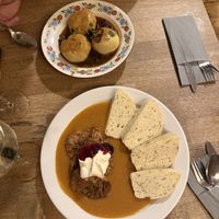 Two different dumpling dishess  at Střecha in Prague