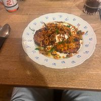 Cabbage Pancakes with Tofu Cracklings at Střecha in Prague