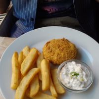Fried cheese with fries at Střecha in Prague