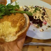 Sooooo goooood!!!! Cheese in the Bun! (Took off the lid so you can see how its inside :) at Střecha in Prague