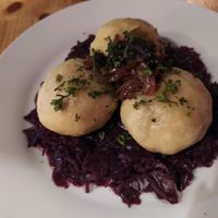 Knedle with soy granulat at Střecha in Prague