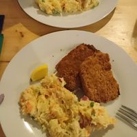 Christmas snitzel and mashed potatoes, super good! Sauce would be a plus though. at Střecha in Prague