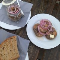 Tlacenka a skvarky! Great beer snacks for summer evening on the garden  at Střecha in Prague