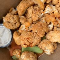 Buffalo Cauliflower with vegan blue cheese dressing for dipping! 😋 at County Fare in Wappingers Falls