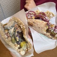 2 pita falafel (half eaten oops)  at Maoz in Barcelona