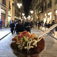Falafel bowl with all of the fixings at Maoz in Barcelona