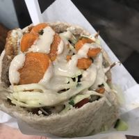 Falafel pita with my toppings and sauces  at Maoz in Barcelona