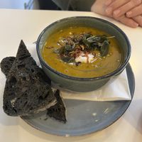 Pumpkin soup - soup of the dayy  at Jusu Brothers in West London