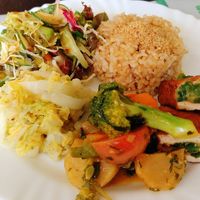 Today's dish was rice, some smoked tofu and salads at Casa Iaçá in Recife
