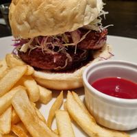 Teriyaki burger with fries at AIN SOPH.Journey in Kyoto