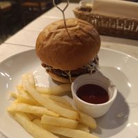 Vegan meat burger with fries at AIN SOPH.Journey in Kyoto