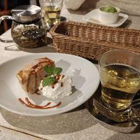 Banana cake with a herbal tea at AIN SOPH.Journey in Kyoto