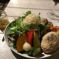 Salad and deli plate with karaage ‘chickn’ and tofu omelette  at AIN SOPH.Journey in Kyoto