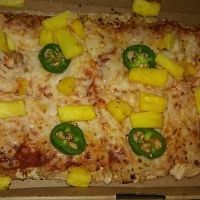 Vegan chz pizza with pineapple and jalapeno. at Zablong in Cincinnati