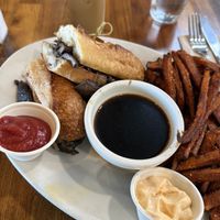 Vegan French Dip, comes with yam fries  at SEA - Floret in Seattle