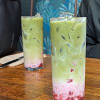 Strawberry Matcha Latte (vegan) at SEA - Floret in Seattle