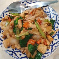 Pad see with tofu and mushrooms at Home Cafe Tha Tian in Bangkok