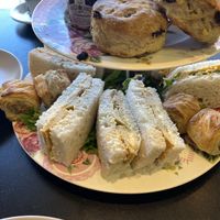 Sweet chilli chicken with mayo sandwiches (afternoon tea)  at Baskerville's Coffee House in Maidstone