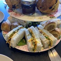 Cheese and onion chutney sandwiches (afternoon tea)  at Baskerville's Coffee House in Maidstone