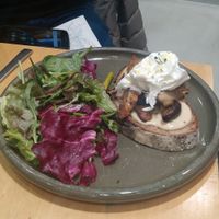 Bread with cheese and mushrooms. Comes with salad. Good for vegetarians, not vegans. at Rose Bakery - Chiyoda in Tokyo